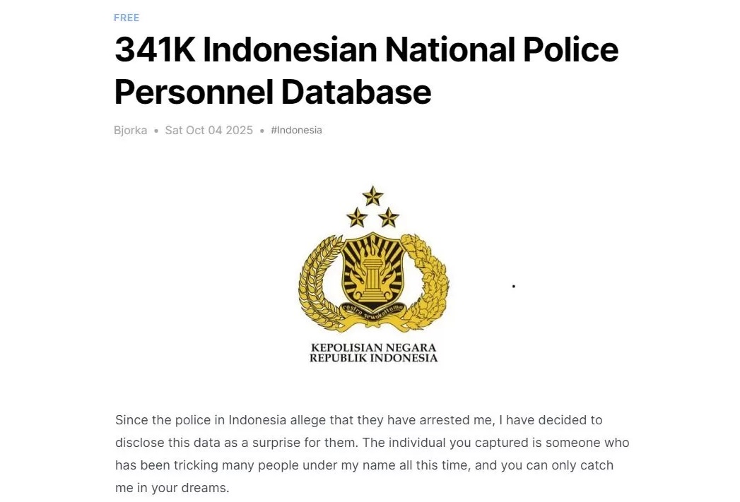 Tangkapan layar postingan Twitter (x). Hacker Bjorka bobol data Polri. (X/@secgron).