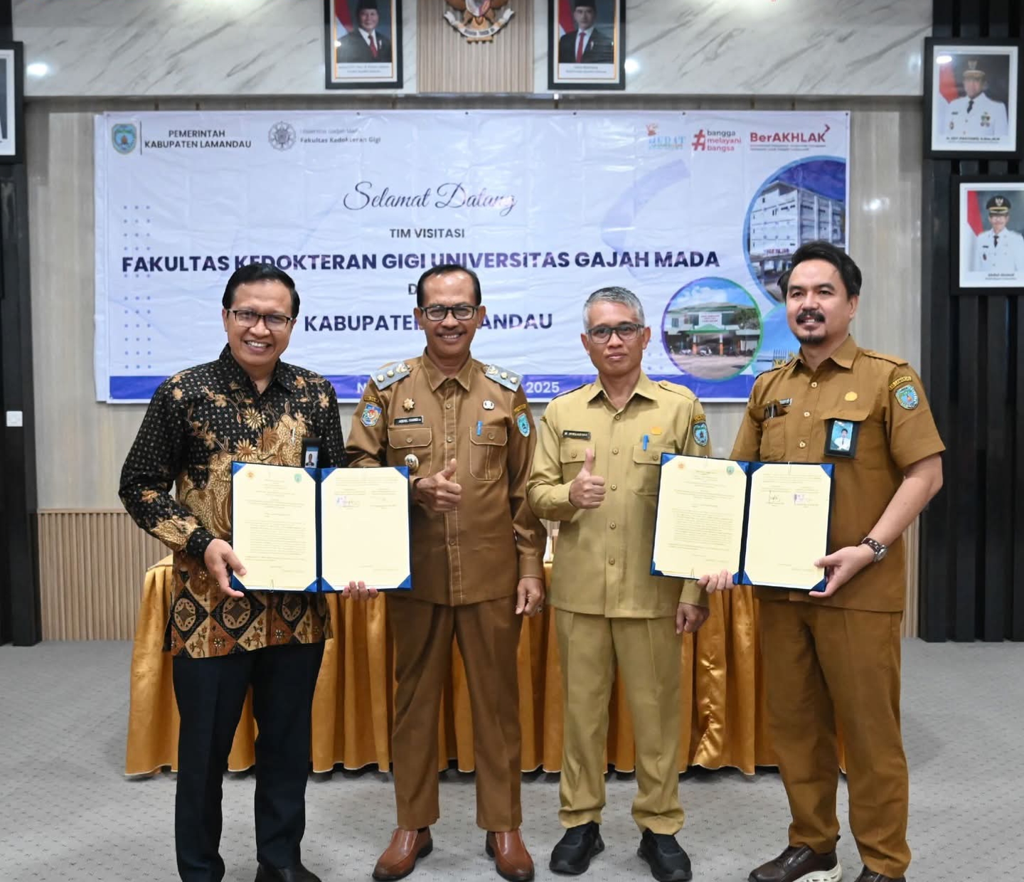 Penandatanganan perjanjian kerja sama antara Pemkab Lamandau dengan Fakultas Kedokteran Gigi Universitas Gadjah Mada di Aula Setda Lamandau Senin (13/10).