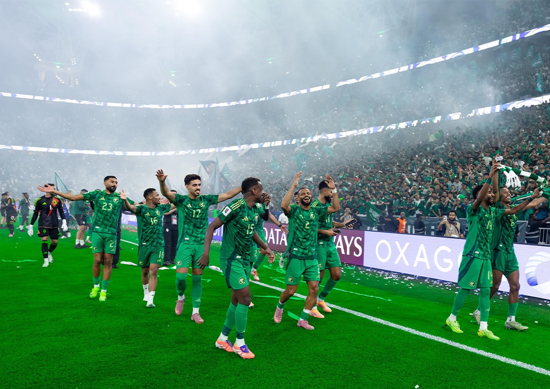 Selebrasi Timnas Arab Saudi setelah berhasil lolos ke Piala Dunia 2026.