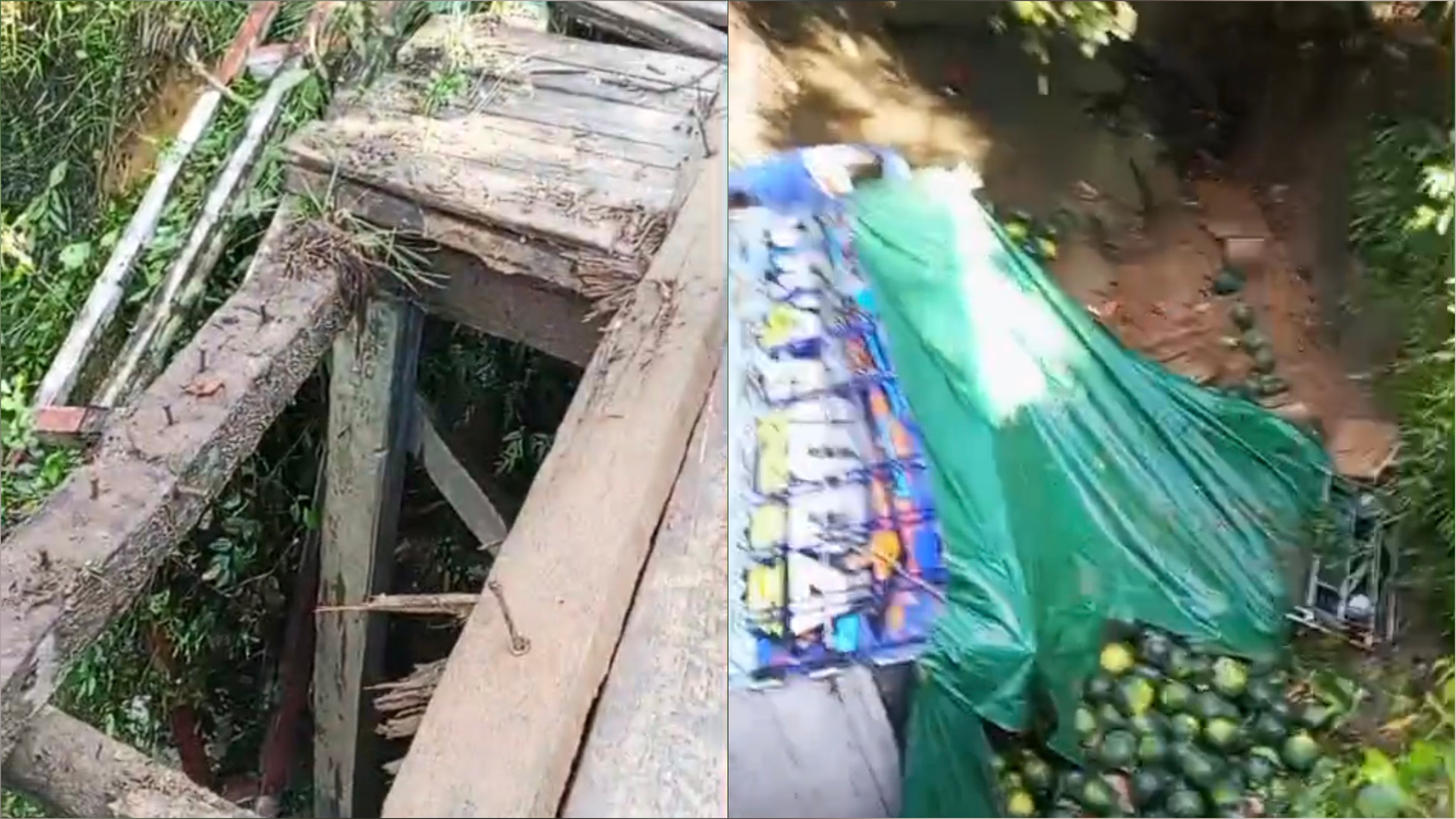 Sebuah truk bermuatan buah semangka terguling di Jembatan Sungai Bunut, Kamis (16/10), sekitar pukul 15.00 WIB