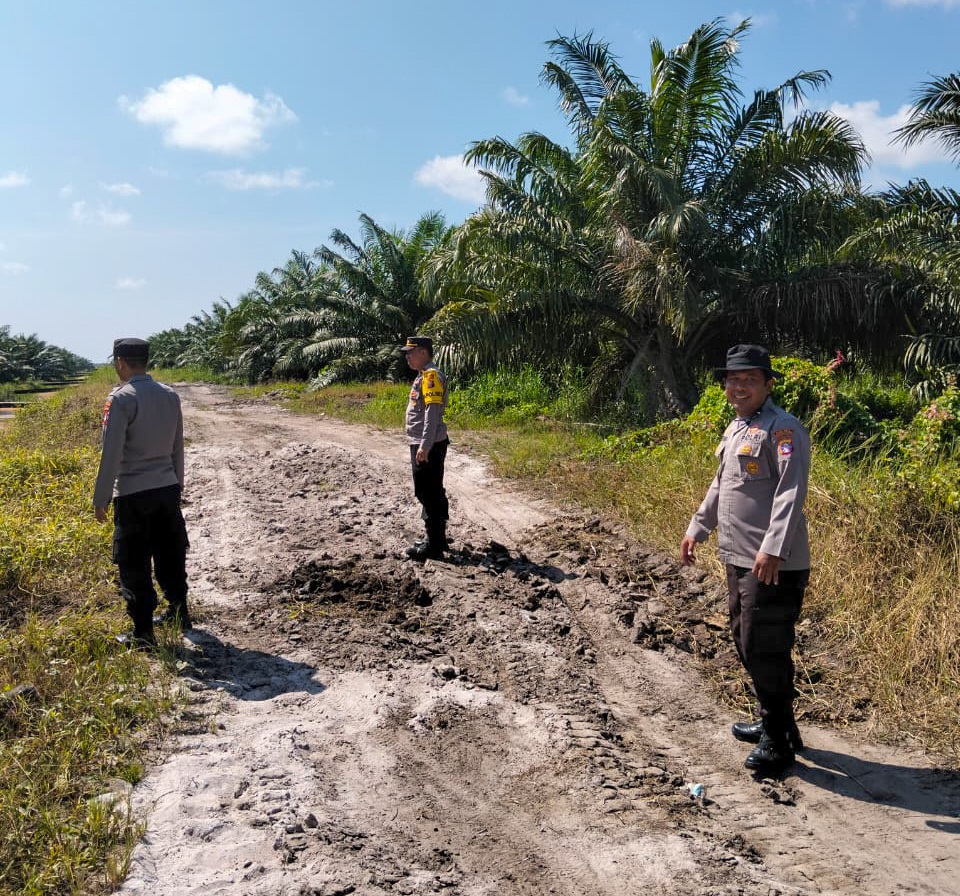 Petugas Polsek Seruyan Hilir memantau kondisi kawasan hutan di kawasan Desa Pematang Limau,  (3/11).