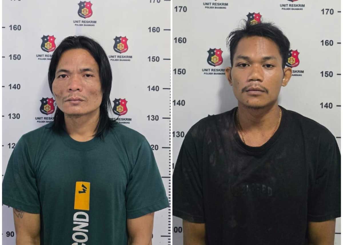 MERESAHKAN: Dua spesialis pembobol rumah warga G (32) dan A (26) saat menjalani pemeriksaan di kantor polisi, Selasa (11/11) siang.