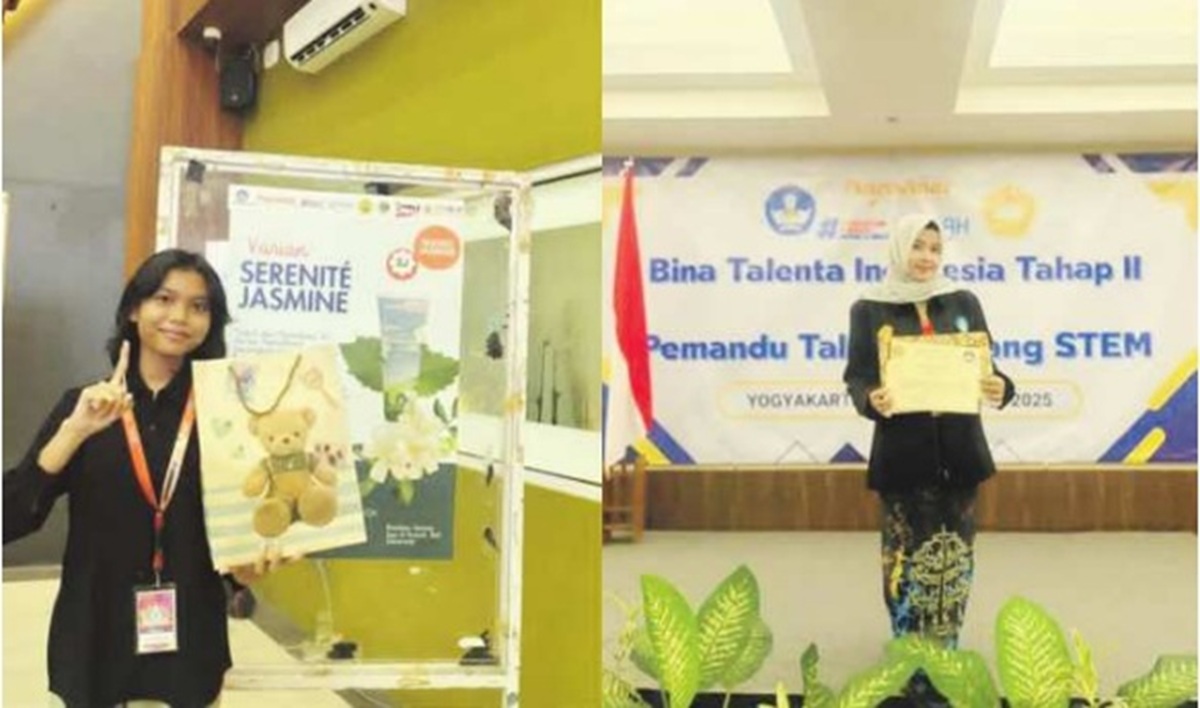 BERPRESTASI: Gemma Kania Putri dari Murid SMP Negeri 2 Palangka Raya, dan Maulida Rezeki Guru SMP Negeri 13 Palangka Raya, mereka salah satu dari dua murid dan satu guru yang berhasil masuk