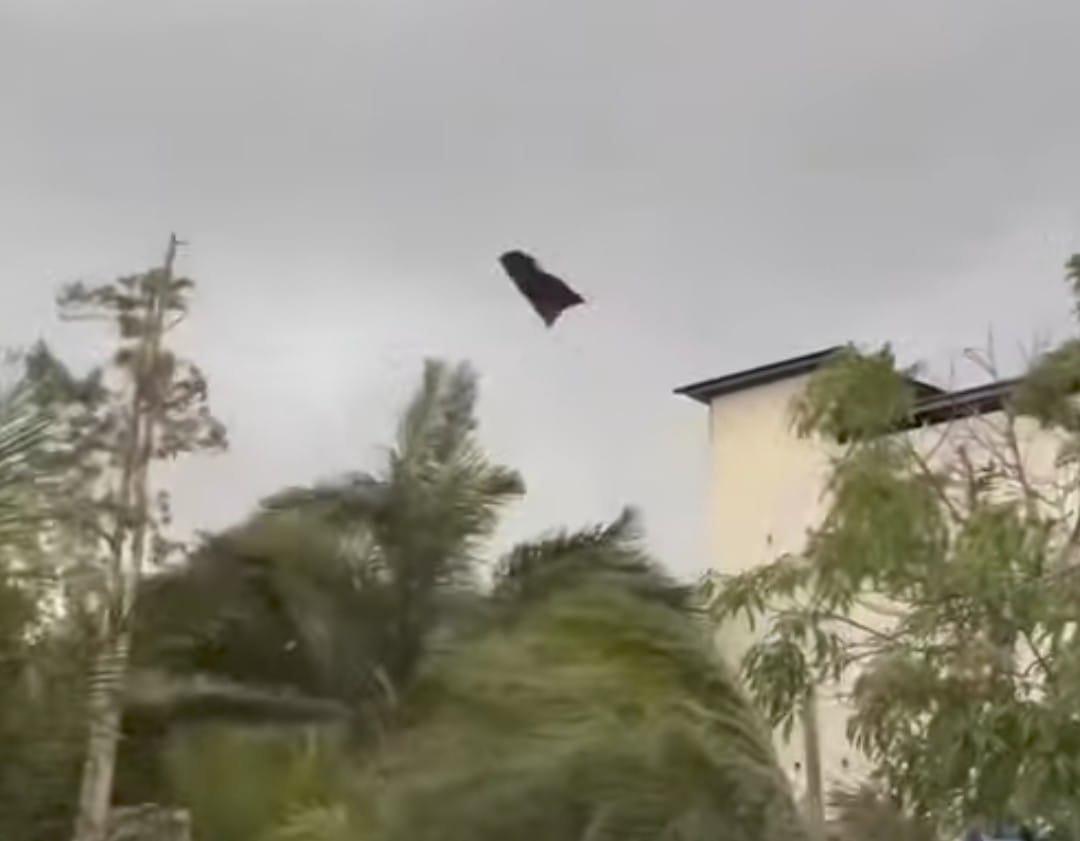 Seng bangunan sarang walet di Kotim terbang diterpa angin kencang.