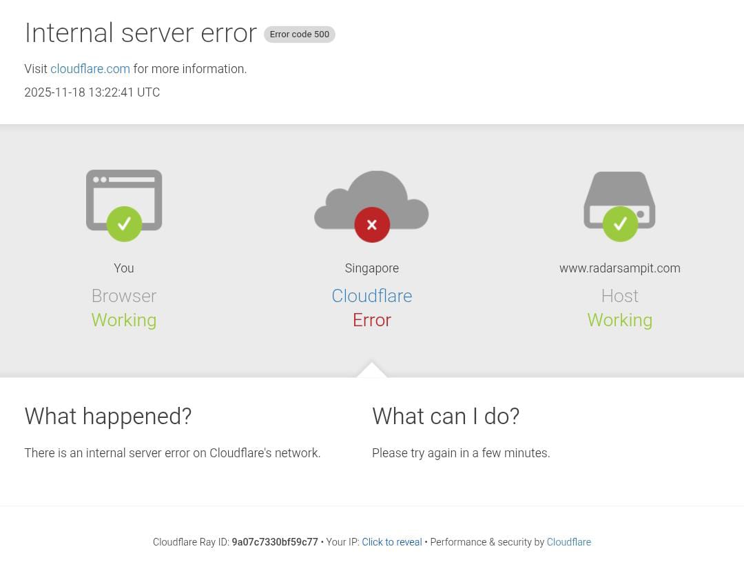 Gangguan pada layanan Cloudflare yang terjadi pada Selasa (18/11/2025)