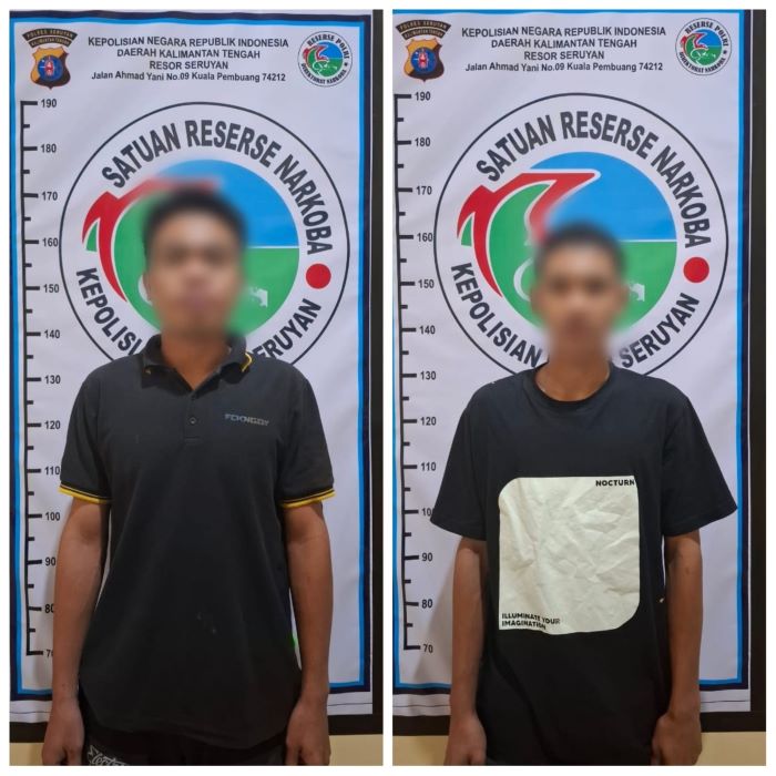 TANGKAP: Dua pengedar sabu yang ditangkap di Kecamatan Hanau diamankan di Mapolres Seruyan. FOTO: POLRES SERUYAN/RADAR SAMPIT