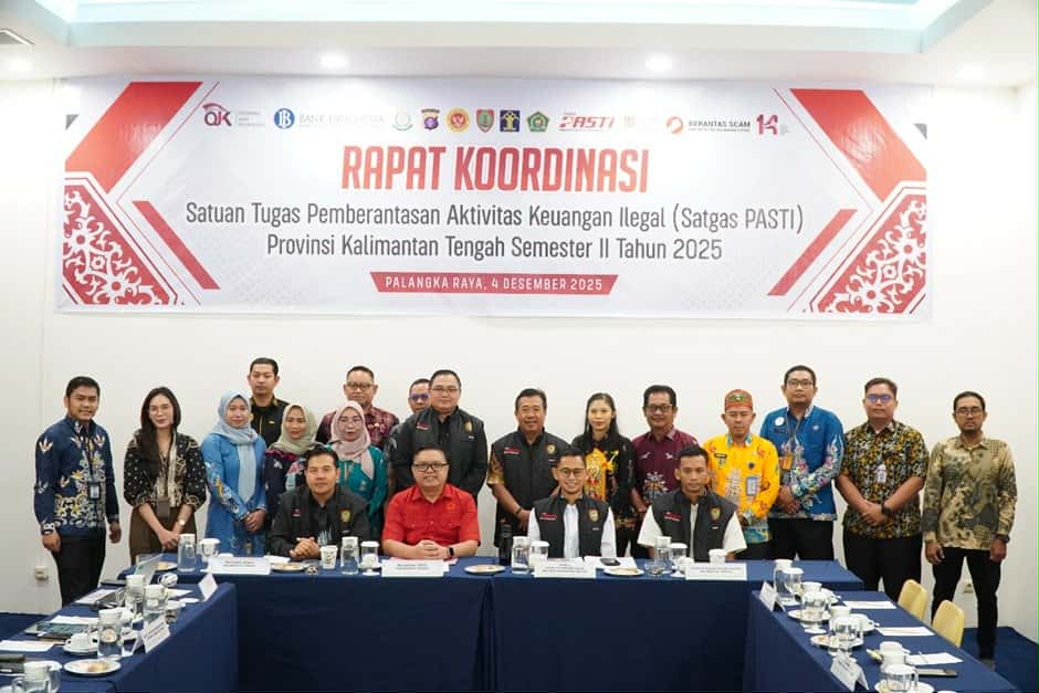 Rapat Koordinasi Satgas PASTI Daerah Semester II tahun 2025 di Palangka Raya, yang digawangi OJK Kalteng untuk menghadapi aktivitas keuangan illegal, baru-baru tadi.