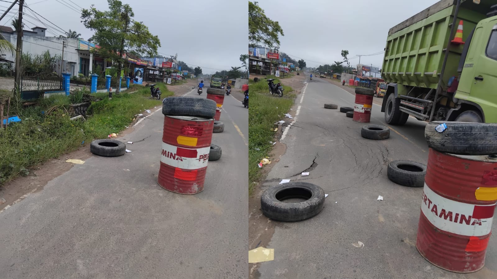 RAWAN: Kondisi oprit jembatan di kilometer 67 Kecamatan Pangkalan Banteng. Aspal mulai retak, struktur jalan ambles. Membahayan pengguna jalan. (AM Suparlan/Radar Sampit)