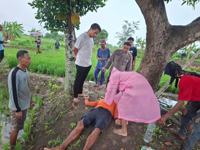 DISAMBAR PETIR : Wilayah Desa Ngampel Kecamatan Balongpanggang dilanda hujan petir pada Selasa (9/12) sore. Situasi tersebut memakan seorang korban jiwa akibat sambaran petir. (Ludry Prayoga/ Jawa Pos