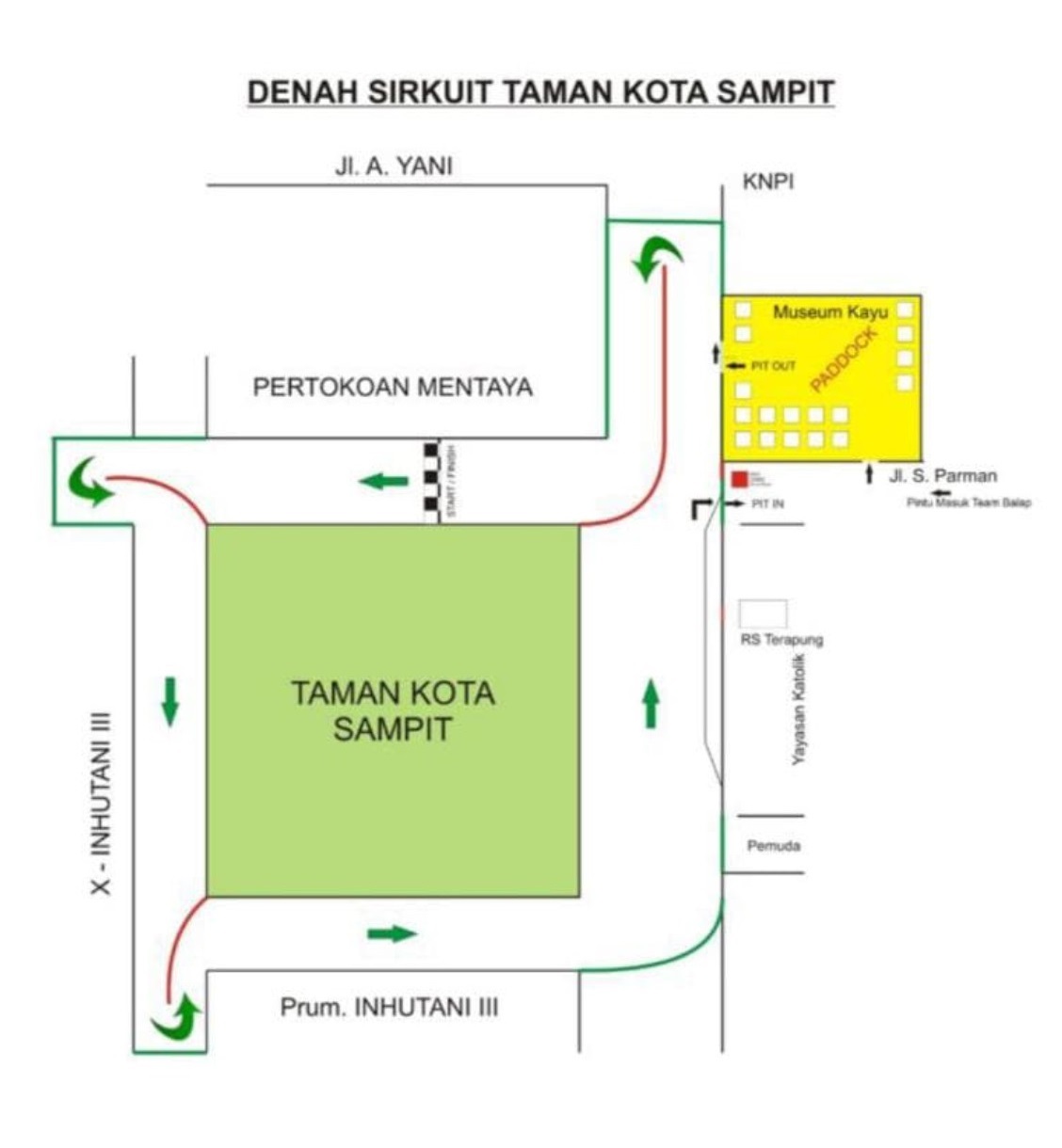 Denah Sirkuit Road Race di Taman Kota Sampit, 13-14 Desember 2025
