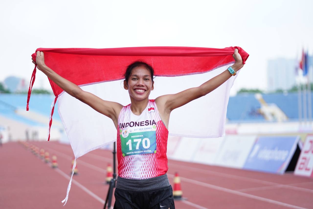 Odekta Elvina Naibaho, meraih medali emas untuk kelas Marathon Putri di SEA Games Thailand 2025