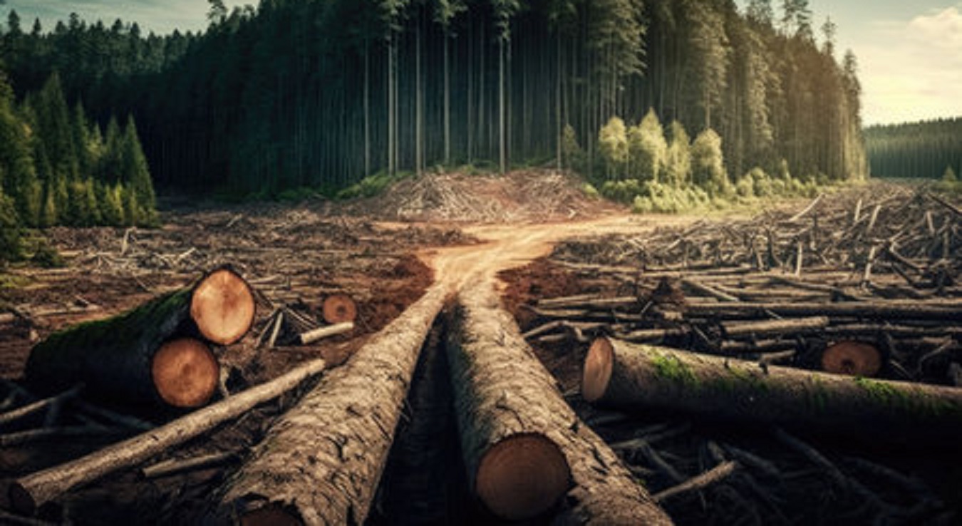 Ilustrasi-kayu hasil penebangan hutan