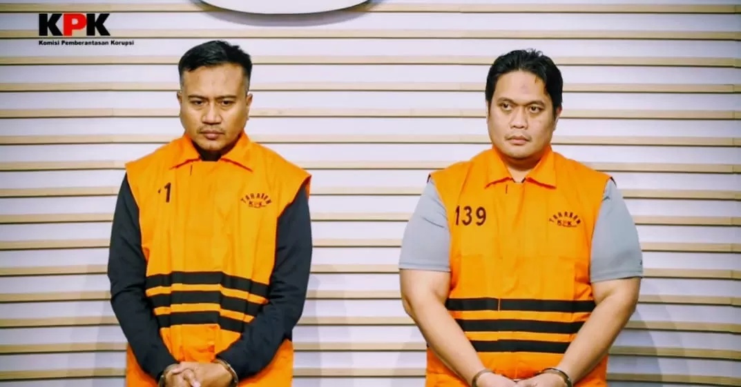 TERSANGKA: KPK RI akhirnya merilis wajah tersangka tindak pidana gratifikasi dan pemerasan yang dilakukan APN selaku Kajari HSU dan ASB selaku Kasi Intel di Kejaksaan Negeri HSU. (Radar Banjarmasin)