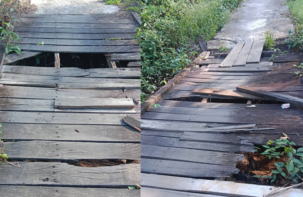 Kondisi sejumlah jembatan kayu di Desa Babirah, Kecamatan Pualau Hanaut.