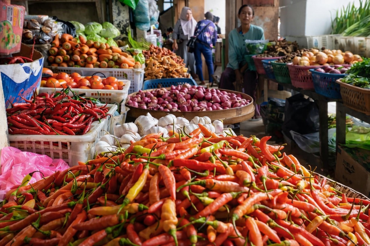 Penjualan cabai di salah satu pasar tradisional di Sampit. (Dok. Usay Nor Rahmad/Radar Sampit)