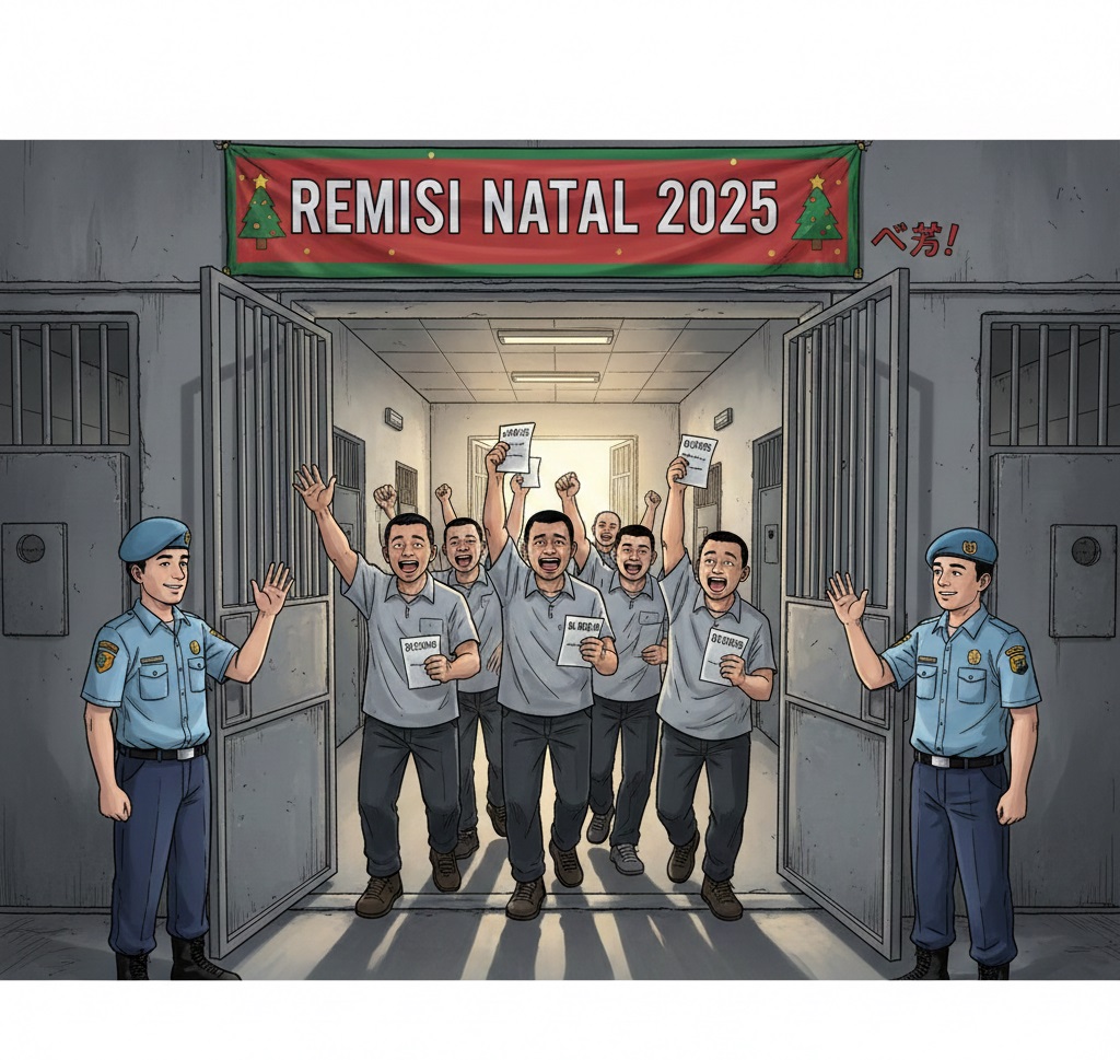Ilustrasi keceriaan narapidana di Lapas saat menerima remisi dalam rangka Natal 2025.