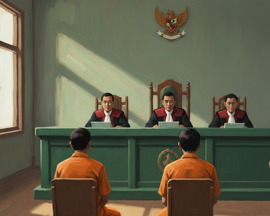 ilustrasi persidangan dengan dua terdakwa