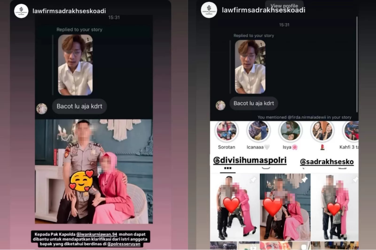 Postingan kantor hukum yang ditunjuk Rizky Billar untuk mengurus kasus dugaan penghinaan terhadap dirinya. (Kalteng Pos)