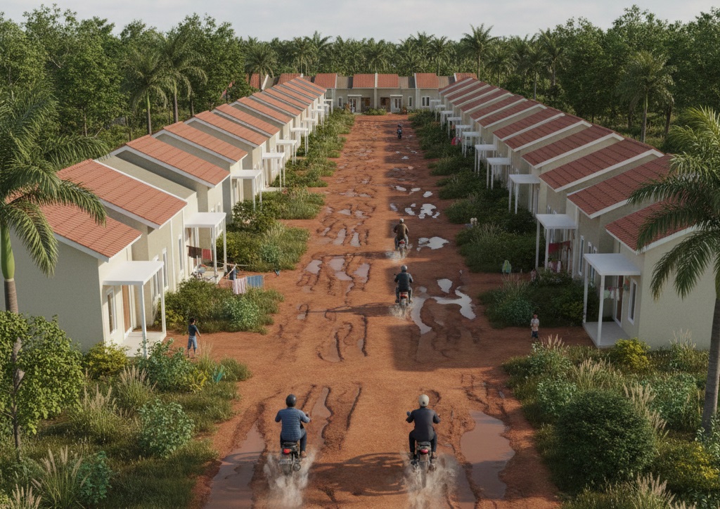 Ilustrasi suasana di komplek perumahan bersubsidi tipe 36