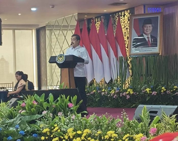 Menteri Imipas Agus Andrianto membuka kegiatan refleksi akhir tahun 2025. (Febry/Jawa Pos)