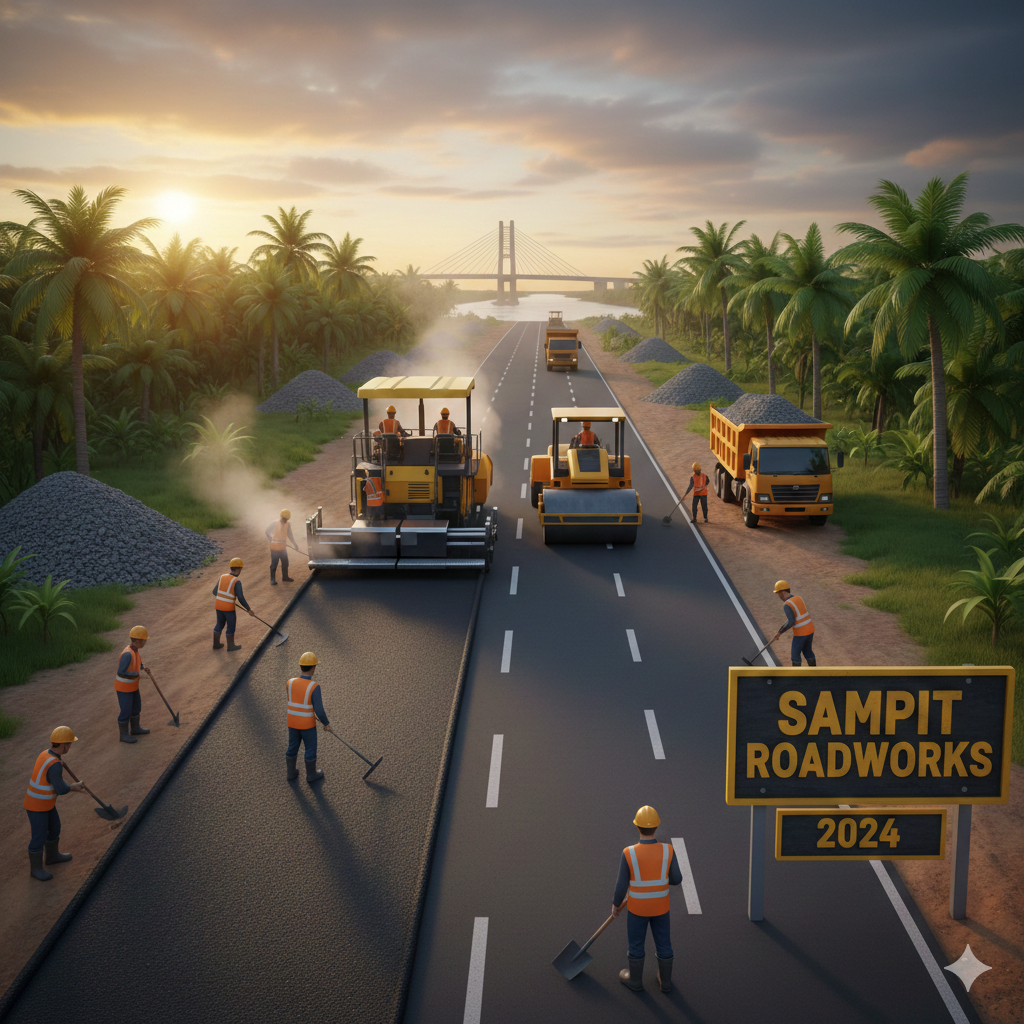 Ilustrasi pekerjaan perbaikan jalan di Kota Sampit