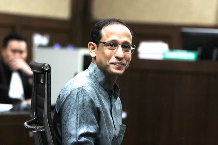 Nadiem Makarim, terdakwa dugaan korupsi digitalisasi pendidikan pengadaan laptop Chromebook di Kemendikbudristek tahun 2019-2022. (Dery Ridwansah/ JawaPos.com)