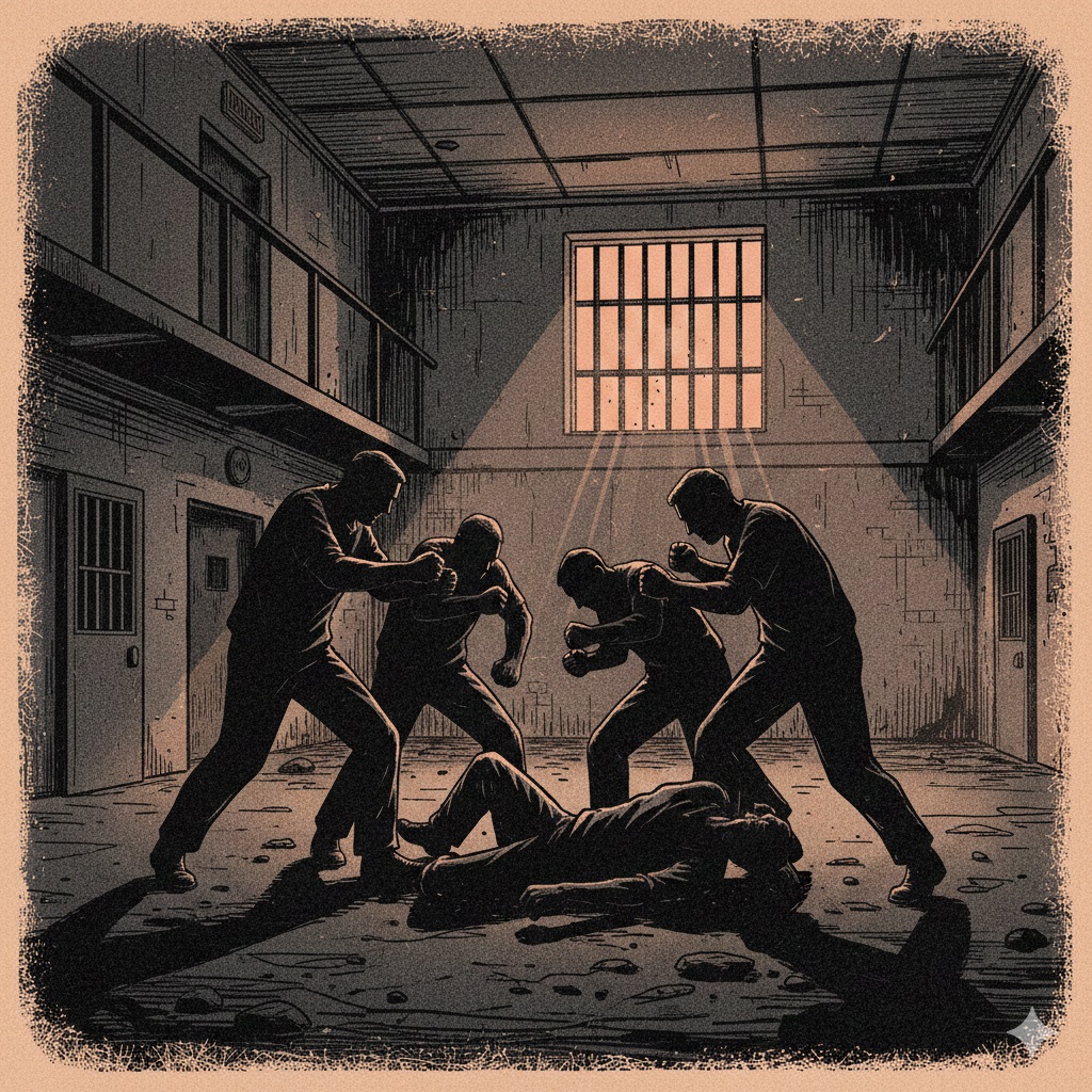Ilustrasi situasi pengeroyokan di dalam areal sel tahanan