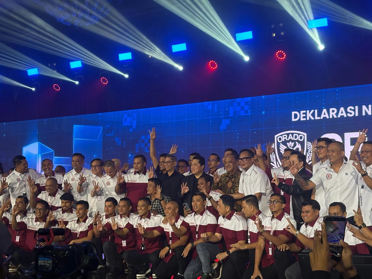 DEKLARASI: Pengurus Besar Olahraga Domino Indonesia (ORADO) menggelar Deklarasi Nasional dan Rapat Kerja Nasional  Tahun 2026 di Hotel Mulia, Jakarta, Rabu (7/1/2026). (Rizky Ahmad Fauzi/Jawapos
