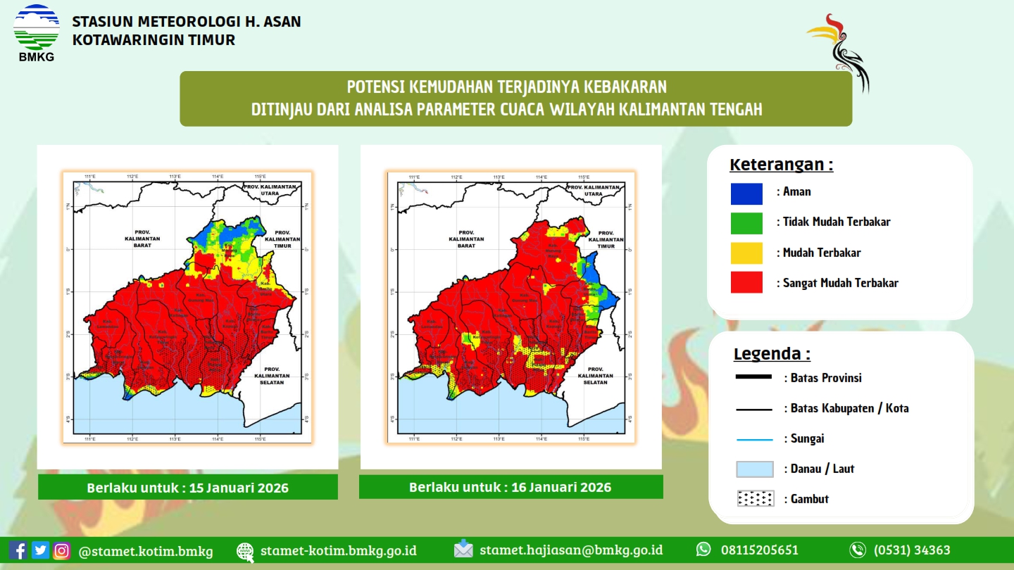Peta status kemudahan kebakaran di Kalimantan. (Ilustrasi: BMKG)