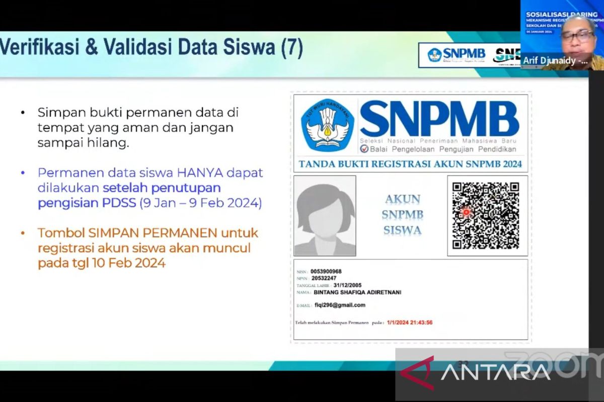 Tangakapan layar, tampilan Akun SNPMB 2026