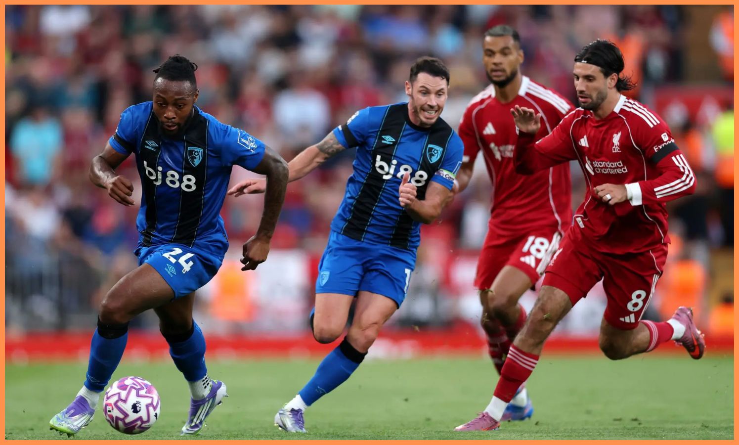 Pertemuan Bournemouth vs Liverpool di awal musim Premier League 2025/2026 lalu.