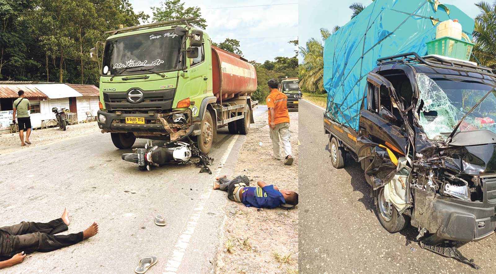 Situasi pasca lakalantas yang terjadi di hari yang sama, Jumat (23/1) pagi dan sore hari. Di trans Kalimantan, wilayah Palangka Raya dan Lamandau.