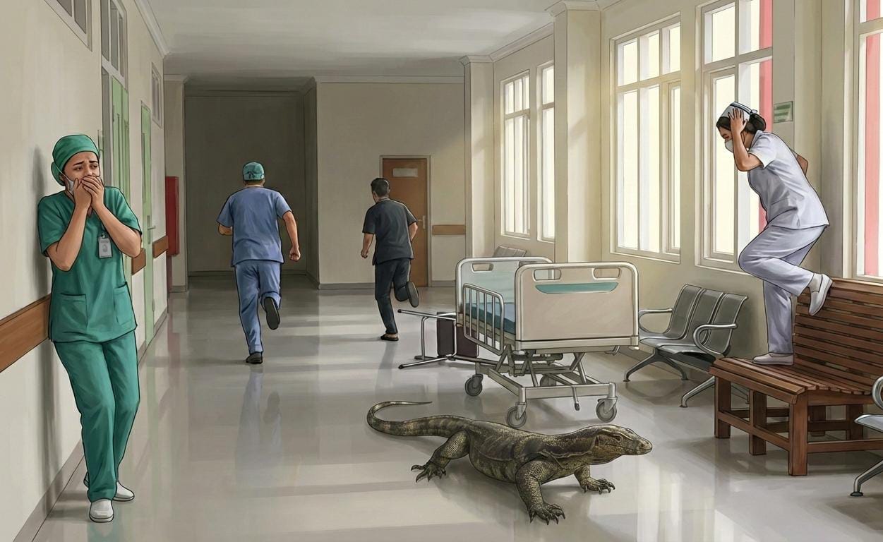 Ilustrasi Biawak di RSUD (Akal Imitasi)
