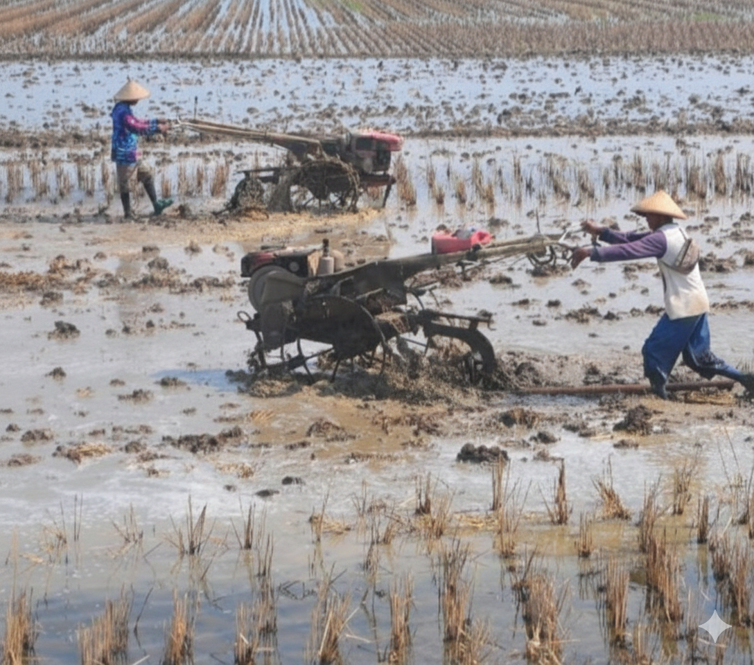 Ilustrasi-petani saat menggarap lahan persawahan