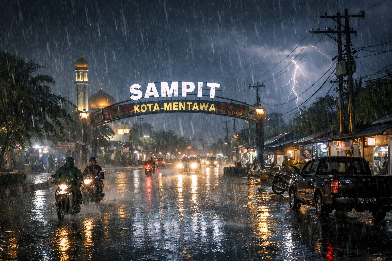 Ilustrasi hujan di Sampit Kota Mentaya dibuat dengan akal imitasi.