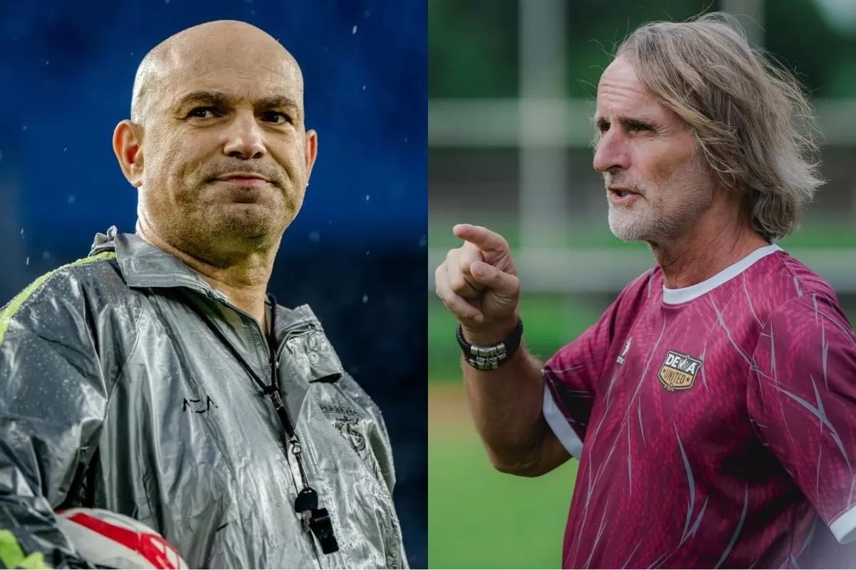 Duel Bernardo Tavares dan Jan Olde akan tersaji di laga Persebaya Surabaya vs Dewa United. (Dok. Persebaya, Dewa United)