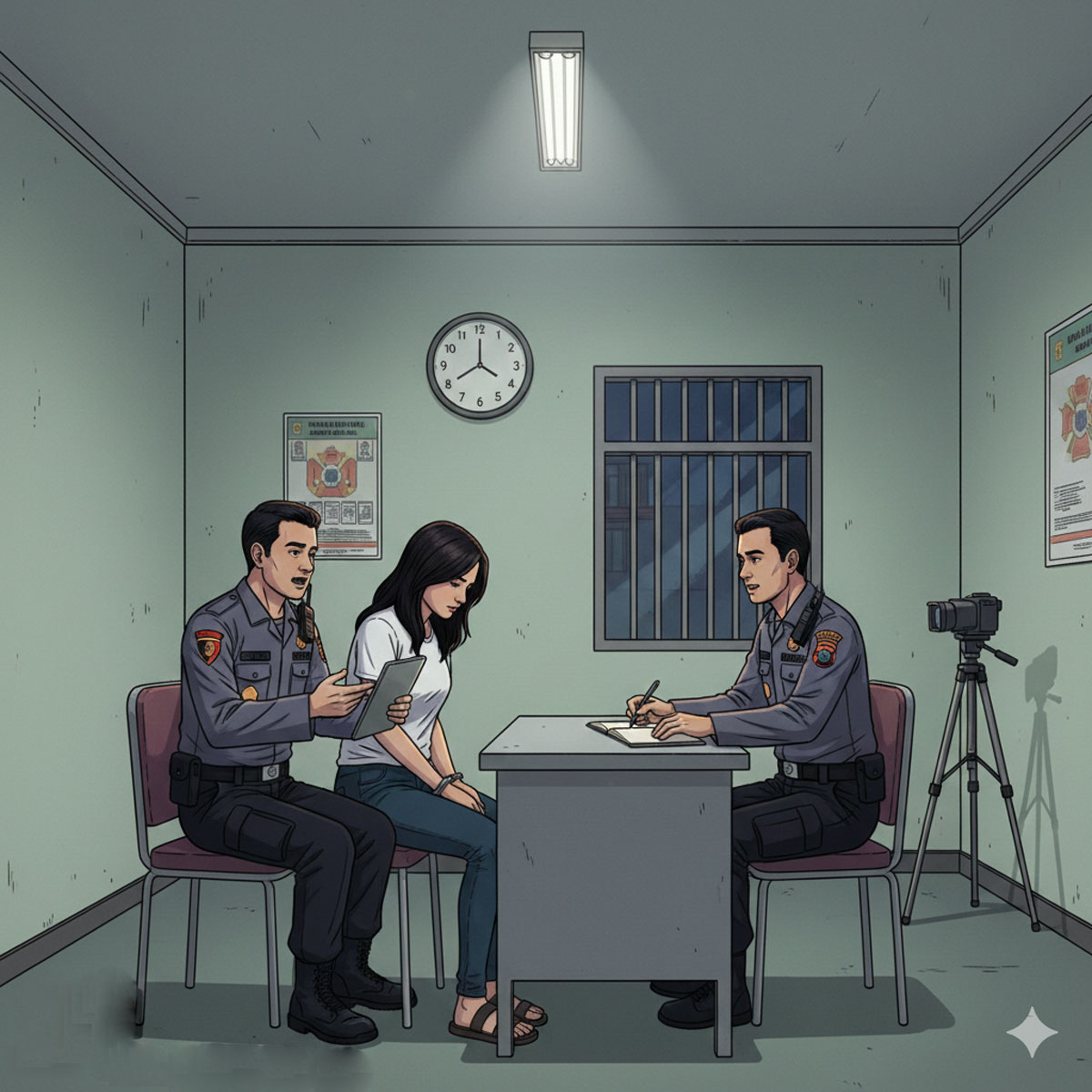 ILUSTRASI: Terduga pelaku penipuan jual beli kapling tanah diperiksa polisi. Gemini/AI