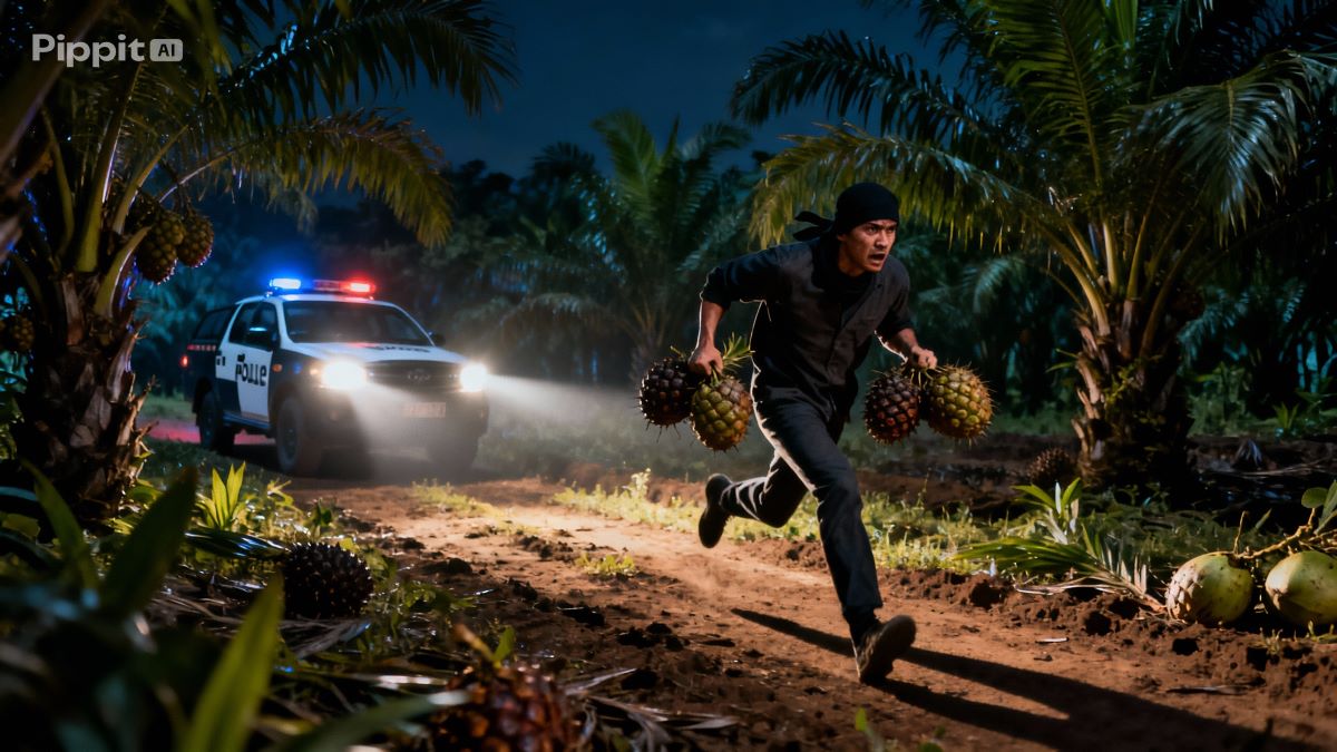 -ilustrasi maling sawit ditangkap/AI