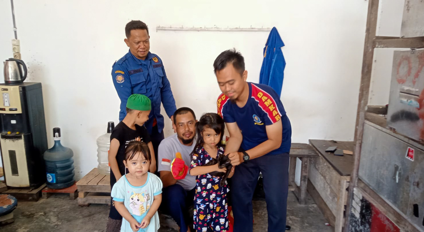 Personel Pos Pemadam Kebakaran (Damkar) Hanau menunjukkan respons cepat setelah menerima laporan seekor anak kucing yang kakinya tersangkut mata kail pancing, Kamis (5/2/2026).