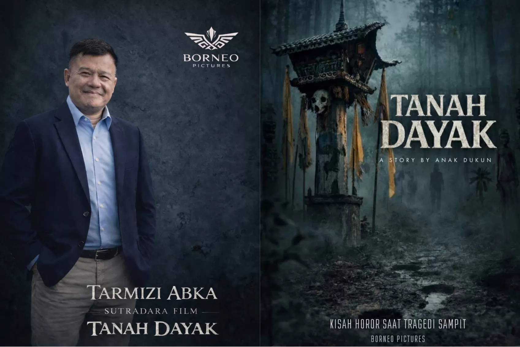Sutradara Tarmizi Abka dengan cover film Tanah Dayak.