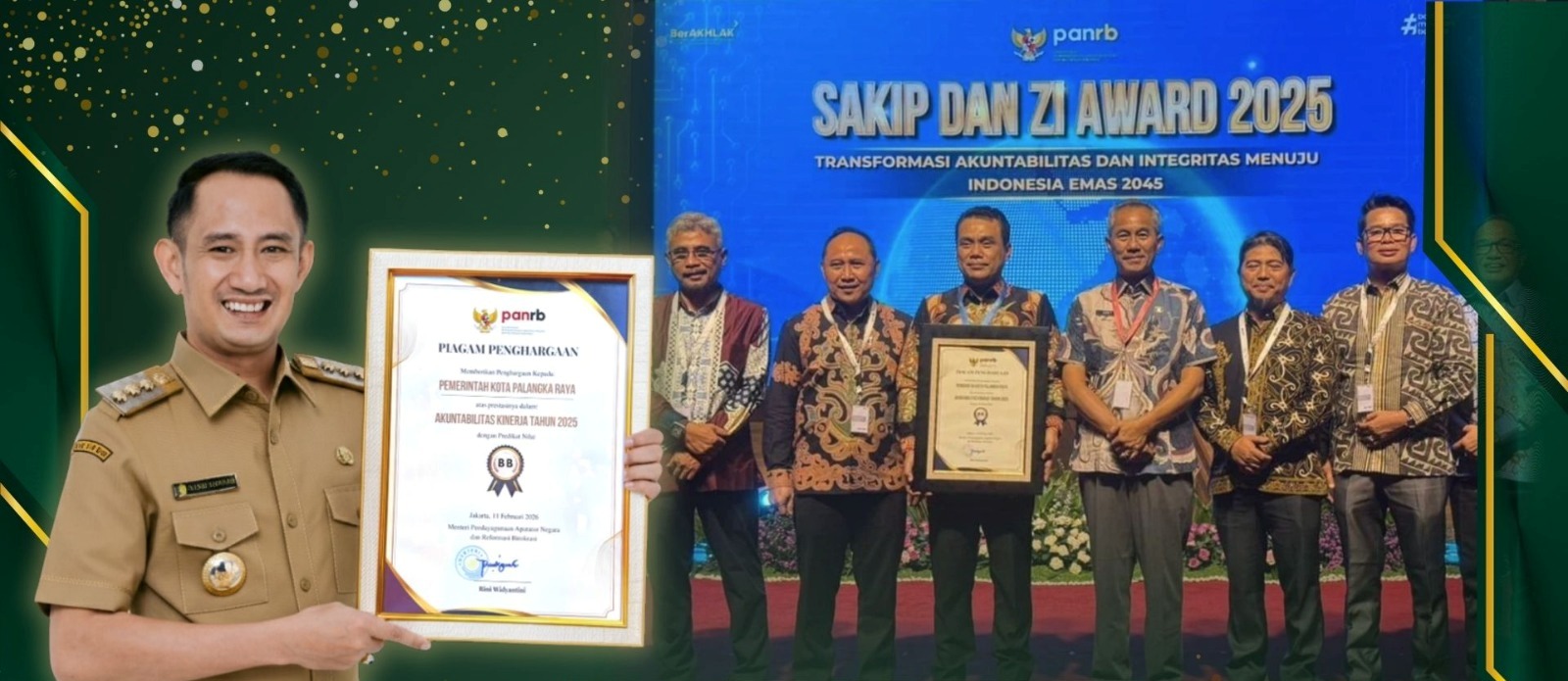 Capaian Pemkot Palangka Raya di tingkat nasional 2026, meraih dua penghargaan dari Kemen PAN-RB.