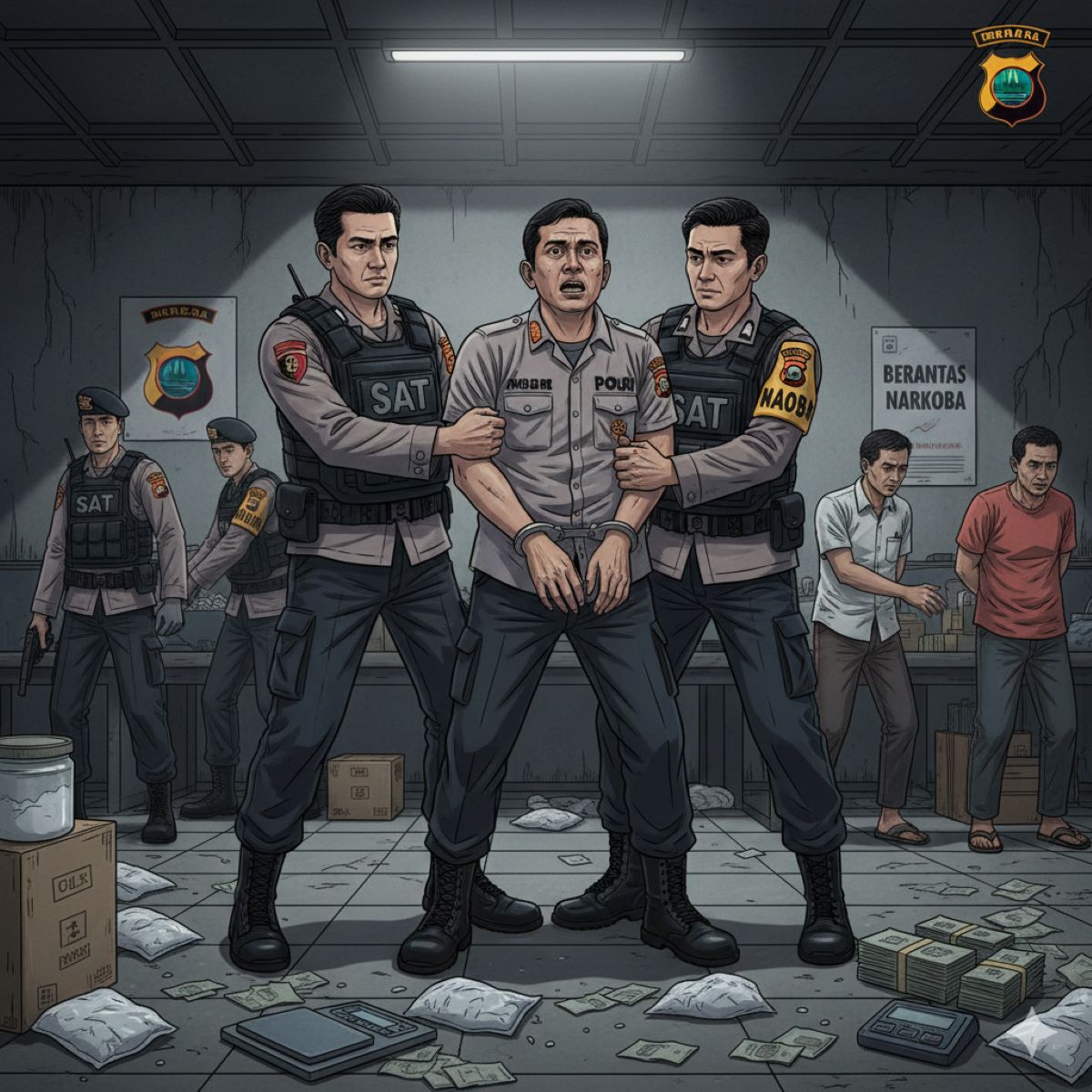 ilustrasi polisi tangkap polisi/AI