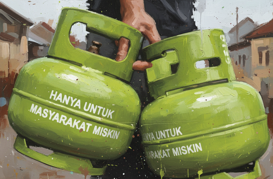 Warga mengangkut dua tabung LPG 3 Kg Bersubsidi