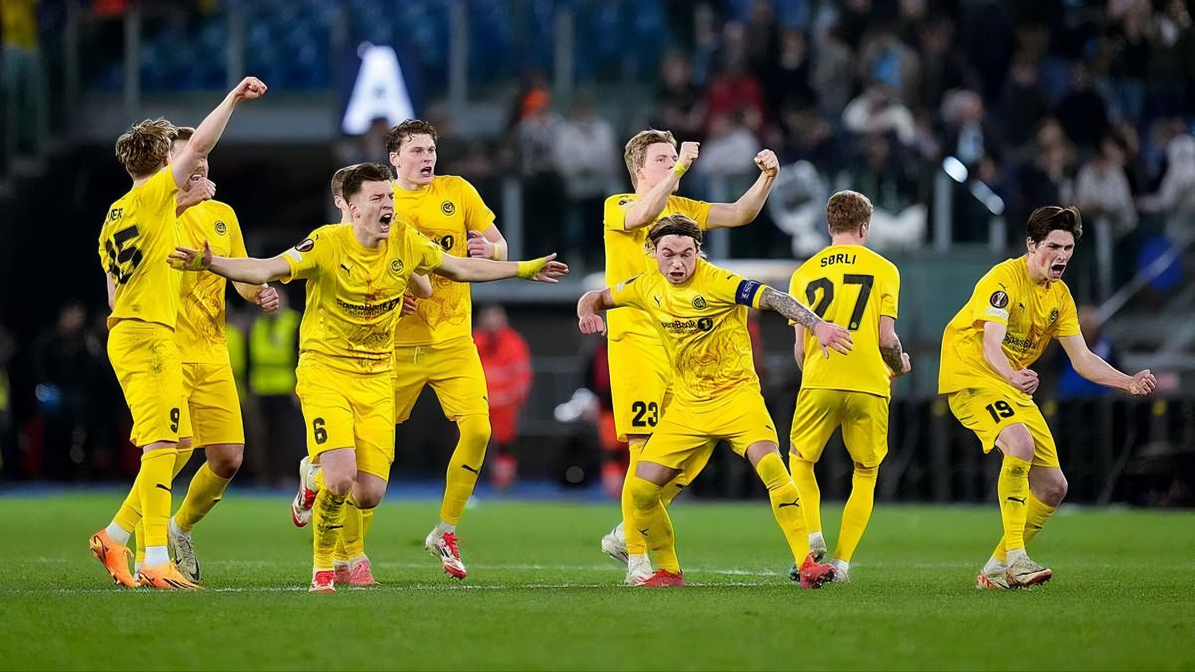 Selebrasi pemain Bodo/Glimt asal Norwegia setelah berhasil lolos ke babak 16 besar UCL 2025/2026.