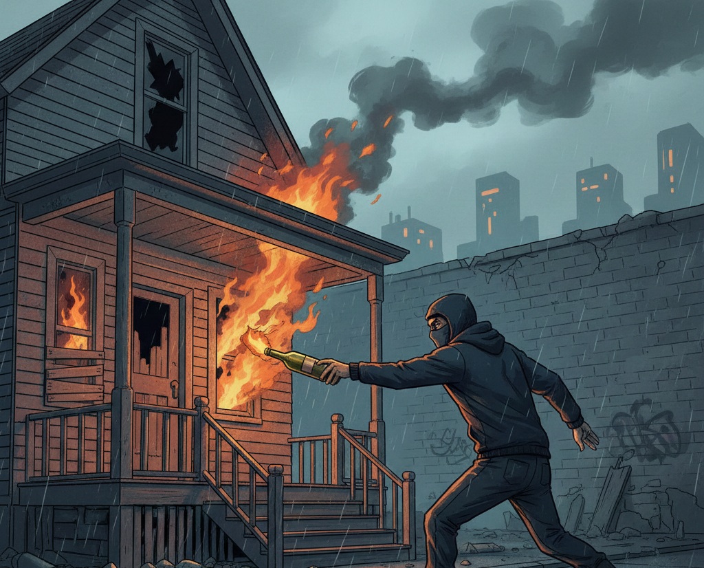 Ilustrasi pelemparan bom molotov (AI)