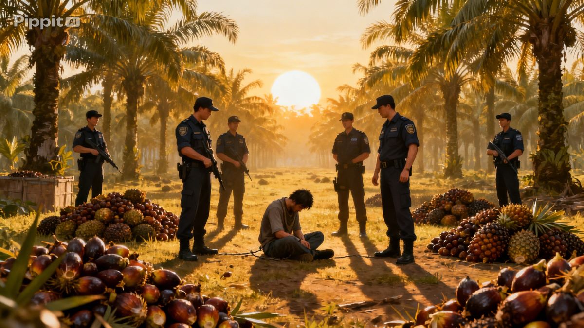 MALING SAWIT: Petugas keamanan menangkap pencuri buah kelapa sawit milik perusahaan. 
