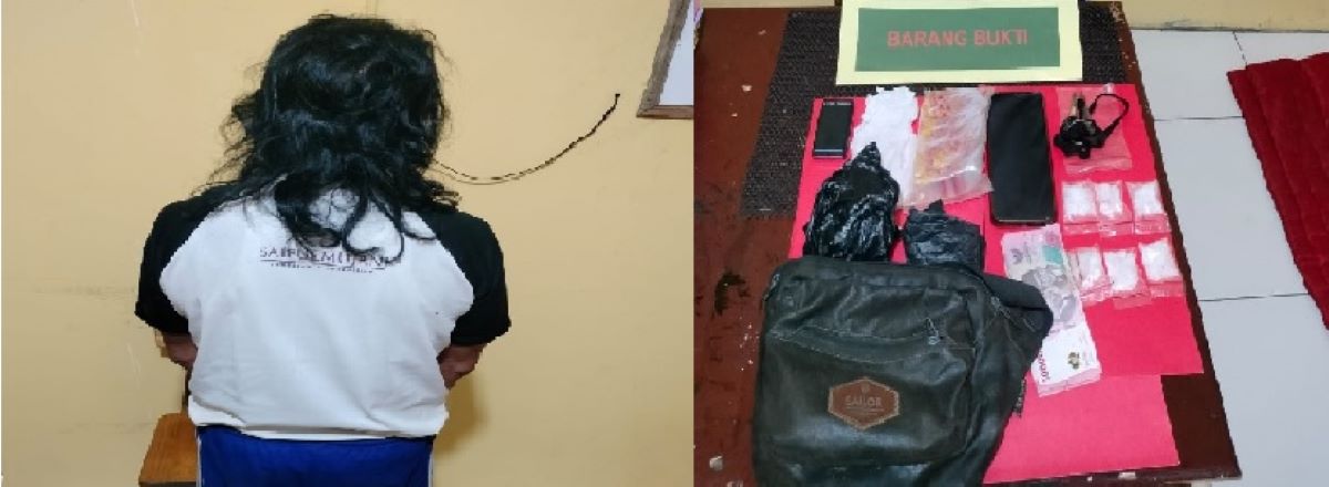 NARKOBA : SB (60) tahun saat menjalani pemeriksaan di Kantor Polisi karena terlibat narkoba, Selasa (24/2) tadi 