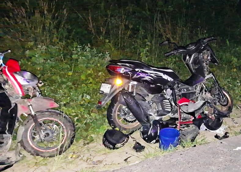 Kondisi motor setelah tabrakan 'adu banteng'.