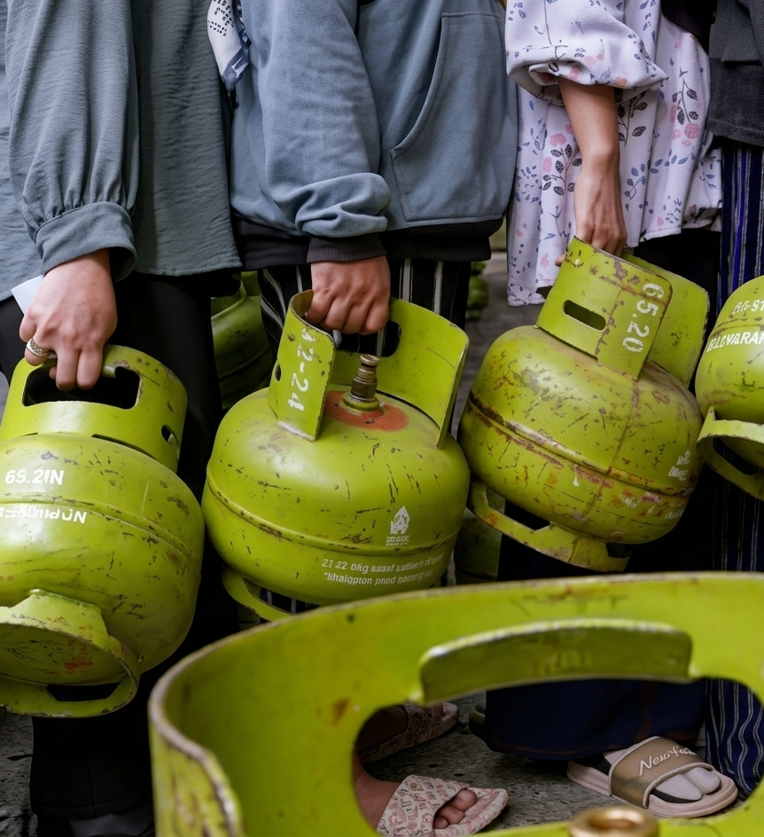 Illustrasi warga mengantre membeli gas LPG 3kg di Pangkalan