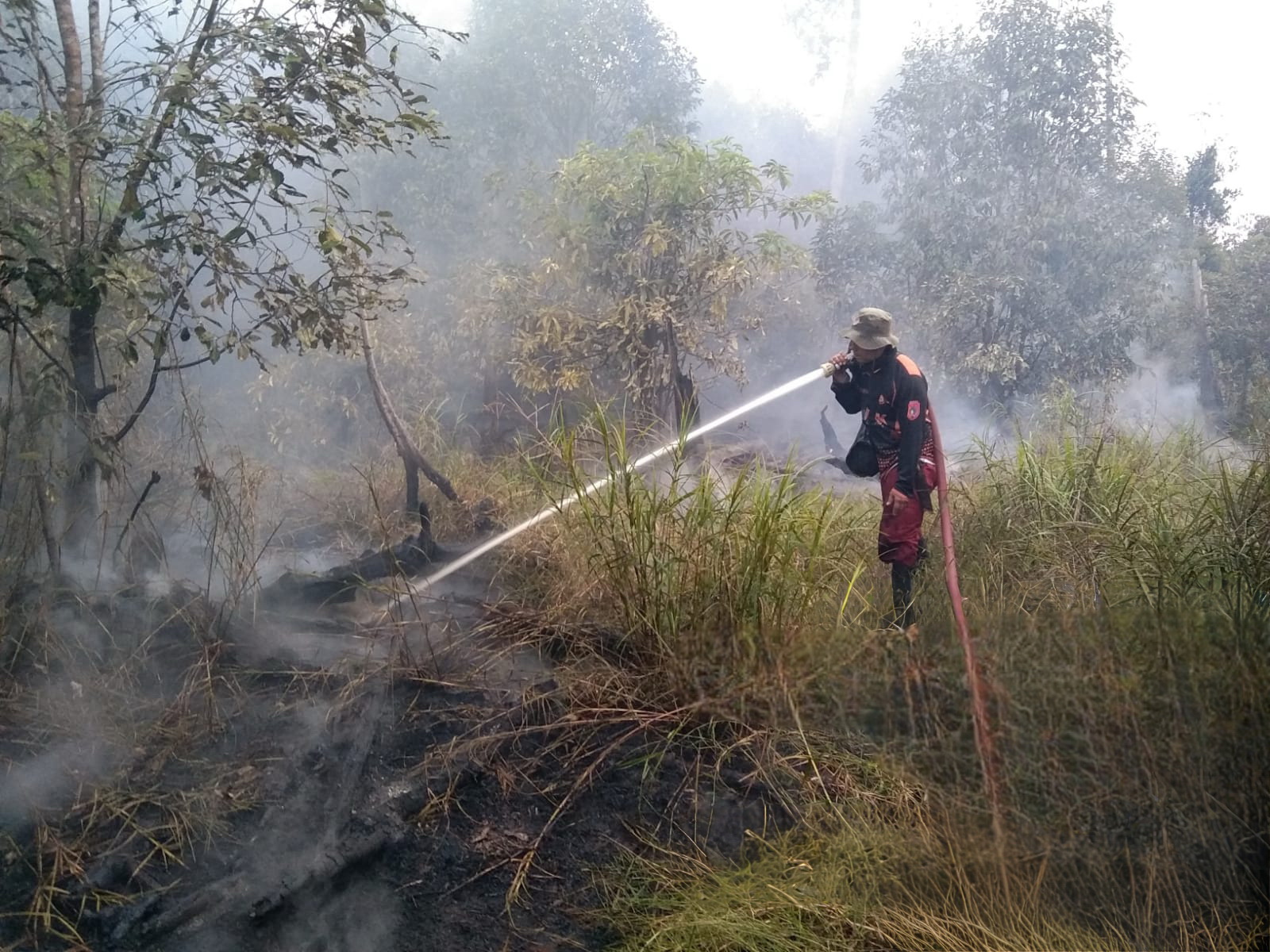 Kebakaran lahan di Kelurahan Kotawaringin Hulu, Kecamatan Kotawaringin Lama, Kabupaten Kotawaringin Barat, Minggu (8/3).   